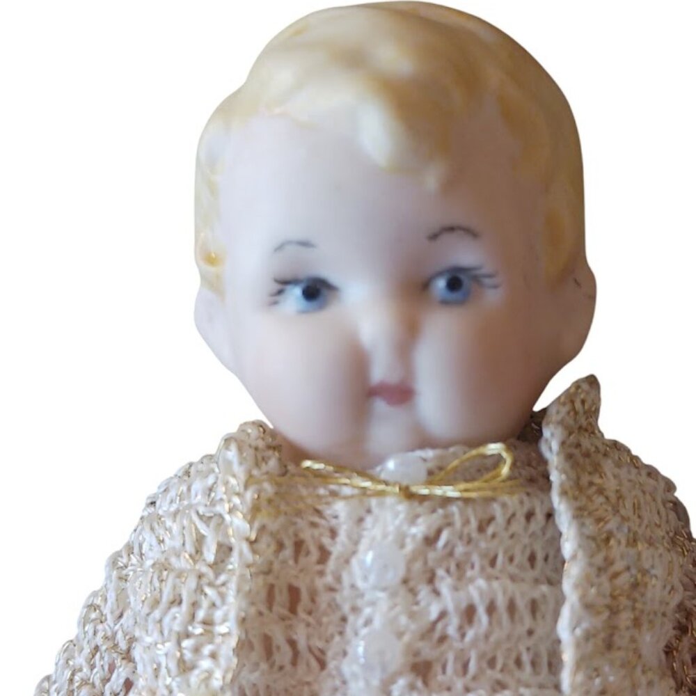 2 Vintage Bisque Jointed Dolls, 3.75", Made in Germany, In Crochet Clothes - Picture 3 of 10